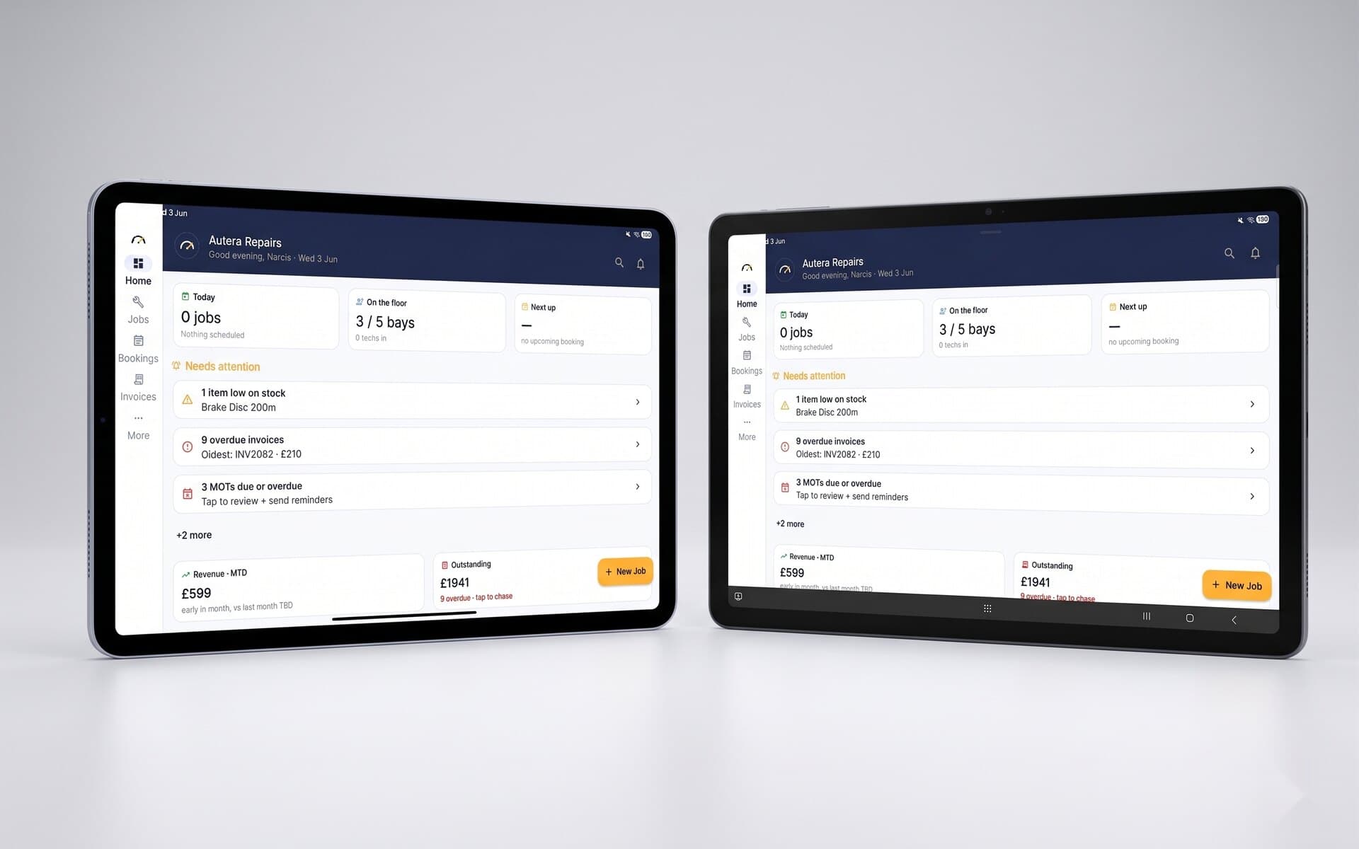 Two tablets running Autera in a studio